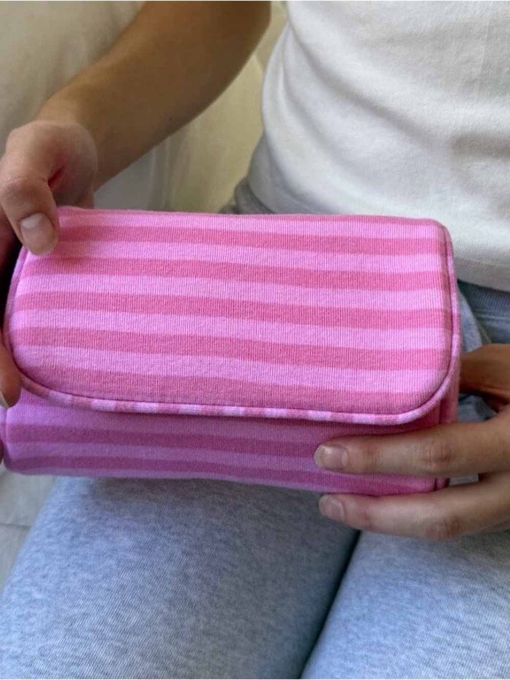 Brandy Melville Pink Striped Makeup Pouch